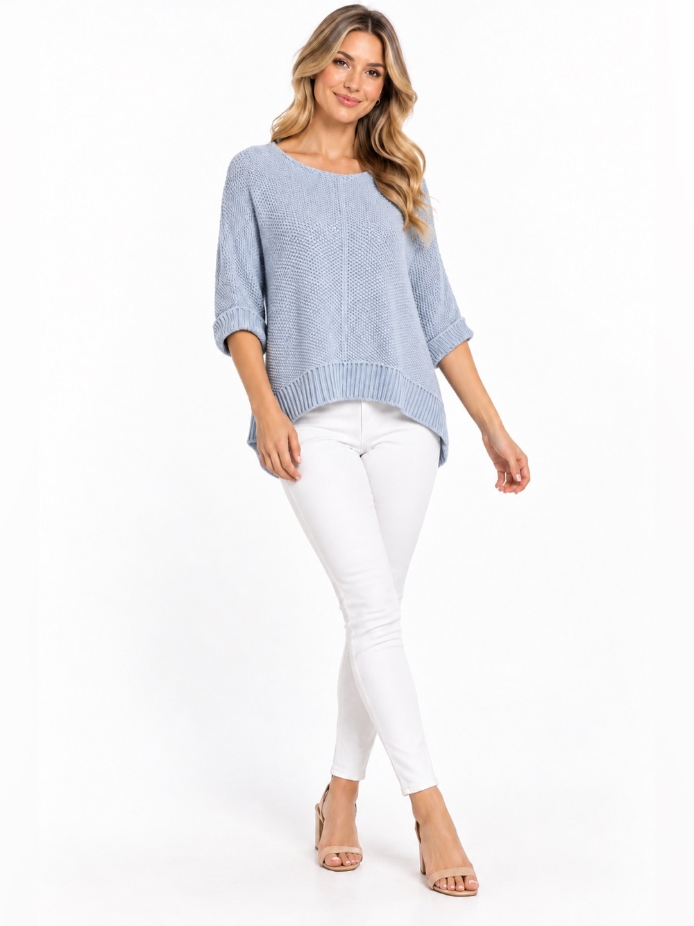 Women's Light Blue Relaxed Knit Pullover Sweater